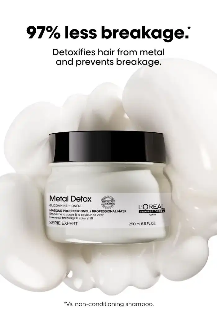 L'Oreal Metal Detox mask reduces hair breakage and detoxifies from metal buildup.